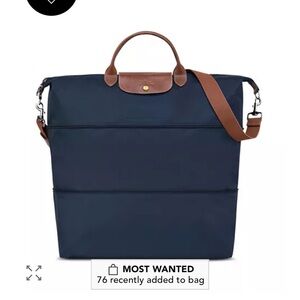 Longchamp Dark Blue Travel Bag with Brown Accents